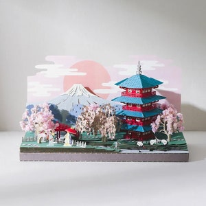 Monte Fuji e Sakura - Kit per realizzare sculture in carta in miniatura fai da te
