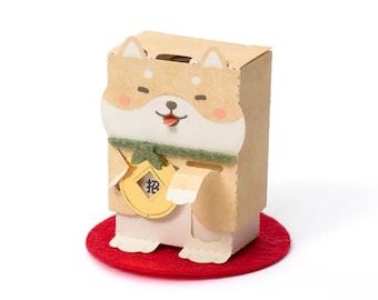 Shiba Inu Maneki - DIY Paper Sculpture Kit - Pop-up Paper Doll - Crafting Kit