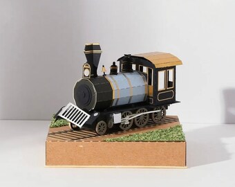 Vintage Steam Train, DIY Paper Sculpture Kit, Papercutting, Paper Crafting Kit