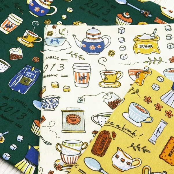 Japanese Food Print Fabric - Tea Time - Summer Print Fabric - Fat Quarter or Half Yard