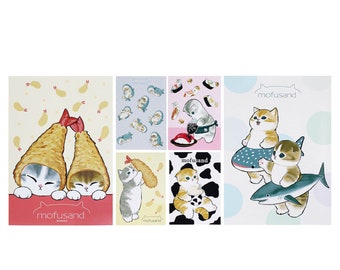 Set of 6 Cat Shark, Cat Shrimp Notebooks in A5 and B6 - Kawaii Japanese Cutecore Cats, Mofusand