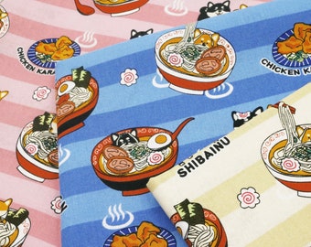 Japanese Food Print Fabric - Shiba Inu Ramen - Summer Print Fabric - Fat Quarter or Half Yard