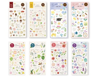 Sticker Lot of 8 Sheets - Waterproof Journal Clear Stickers for Planner Scrapbook Decoration, Taiwan / Asian Designs