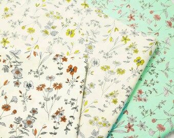Classic Wildflowers on Japanese Cotton Fabric for Dresses, Shirts, Aprons, Bucket Hats, Pouches, Bags