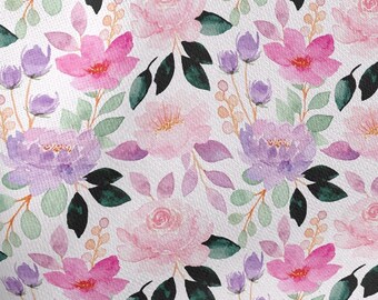 Watercolor Floral in Pink and Purple on Japanese Cotton Lawn, 58" Fabric for Sewing, Crafting, Dressmaking