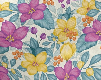 Purple and Yellow Flowers on Japanese Cotton Lawn, 58" Fabric for Sewing, Crafting, Dressmaking