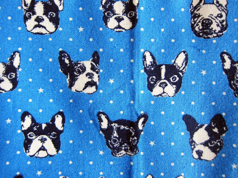 French Bulldog in Blue Fat Quarter Japanese Fabric Oxford Cotton Kokka Fabric from Japan