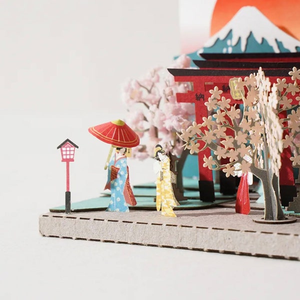 Torii and Sakura - DIY Paper Sculpture Kit - Papercutting / Paper Craft - Crafting Kit