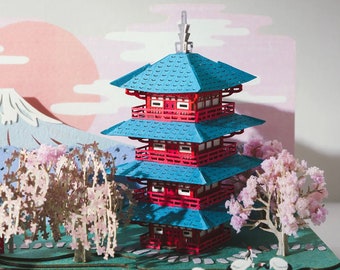 Mount Fuji and Sakura - DIY Paper Sculpture Kit - Papercutting / Paper Craft - Crafting Kit