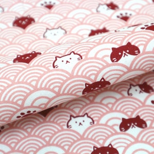 Animal Print Fabric - Japanese Cotton Traditional Seigaiha - Cats and Waves - Fat Quarter or Half Yard