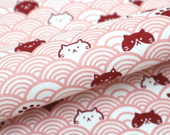 Animal Print Fabric - Japanese Cotton - Cats and Waves - Fat Quarter or Half Yard