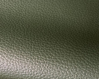Dark Olive Green Vegan Leather Fabric For Upholstery - Faux Leather in Cow Skin Pattern Matte Finish