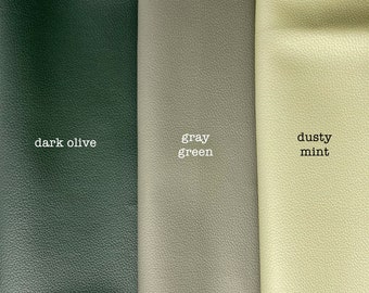 Gray Green Vegan Leather Fabric For Upholstery - 55" Faux Leather in Cow Skin Pattern Matte Finish
