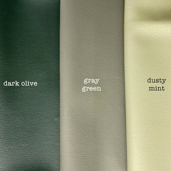 Gray Green Vegan Leather Fabric For Upholstery - 55" Faux Leather in Cow Skin Pattern Matte Finish