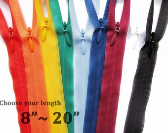 YKK Invisible Zippers 8" 10" 12" 14" 16" 18" 20" Choose your colors Zippers / YKK 2cc Zippers for 12 / Mix & Match