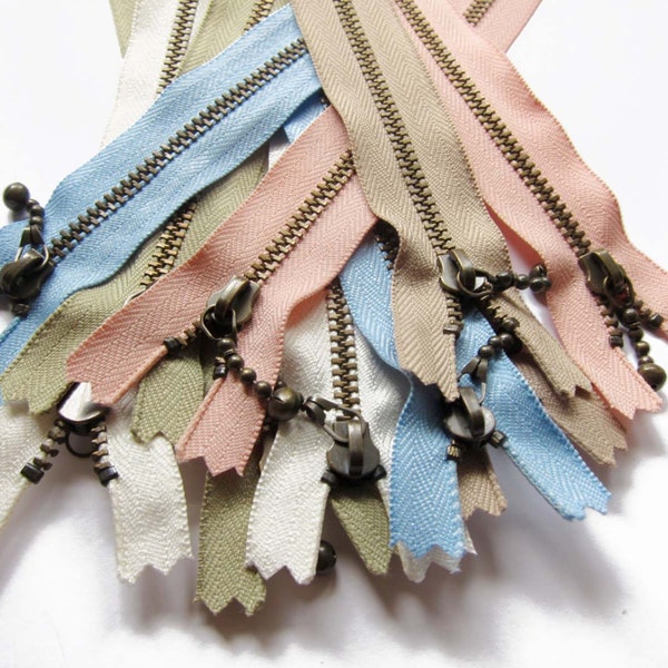 10 YKK Metal Zippers in Assorted Colors / YKK Antique Brass Zippers (closed-end) - 4" to 18"