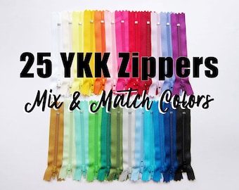 25 YKK Zippers - Choose From 54 Colors - Mix & Match Colors of Your Choice of No.3 Zips for Sewing and Crafting