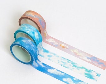 Ruban adhésif de masquage Blue Skies / Washi Tape / Ruban adhésif déco - 15 mm - Ruban adhésif pour le scrapbooking, la tenue d'un journal et la fabrication de cartes