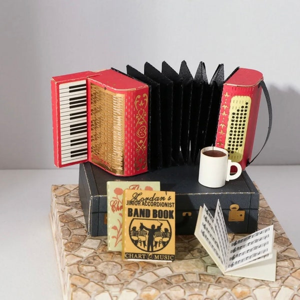 Vintage Accordion - DIY Paper Sculpture Kit - Papercutting / Paper Craft - Crafting Kit