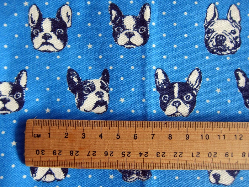 French Bulldog in Blue Fat Quarter Japanese Fabric Oxford Cotton Kokka Fabric from Japan