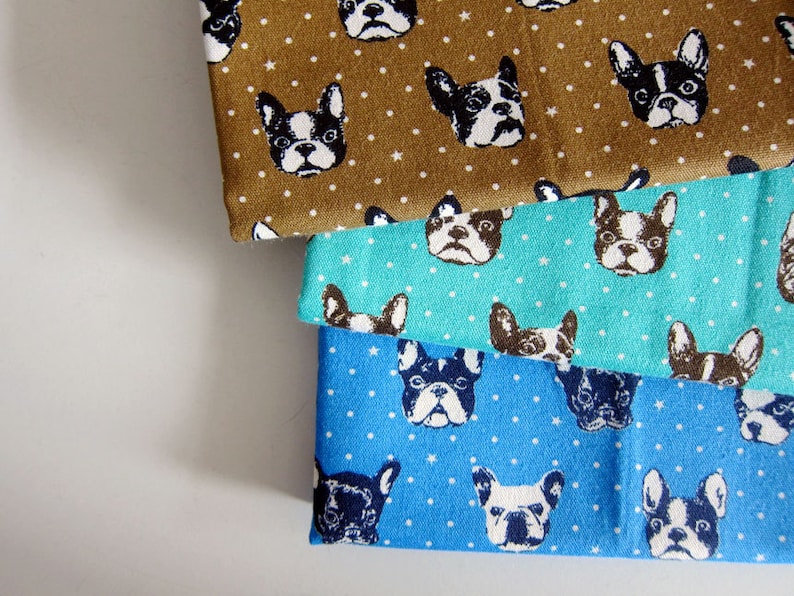 French Bulldog in Blue Fat Quarter Japanese Fabric Oxford Cotton Kokka Fabric from Japan