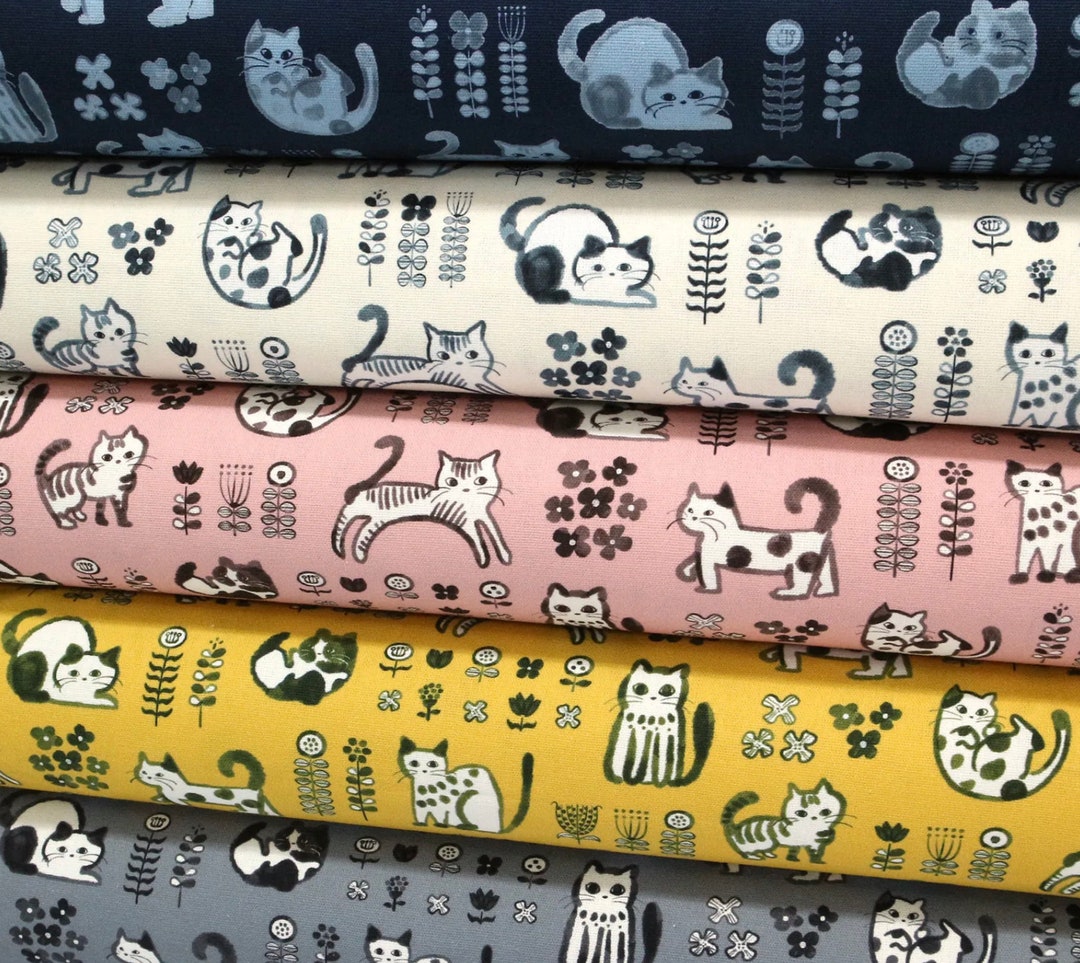 Watercolor Cats Animal Print Fabric on Japanese Cotton for Sewing ...