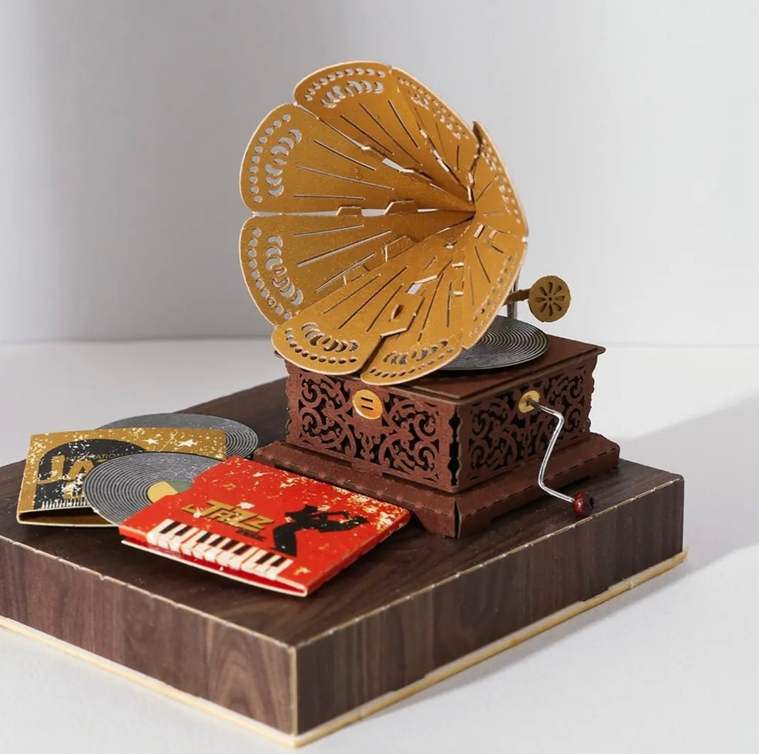 Vintage Gramophone DIY Paper Sculpture Kit Papercutting / Etsy
