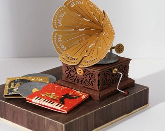 Vintage Gramophone - DIY Paper Sculpture Kit - Papercutting / Paper Craft - Crafting Kit