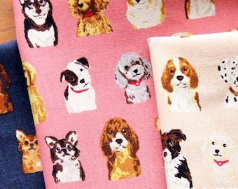 Dog Portraits Animal Print Fabric - Japanese Cotton Fabric - Fat Quarter