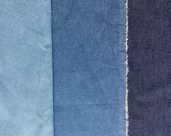 Denim Fabric - Lightweight Denim Fabric in Blue / Light Blue / Dark Blue 7oz - Fat Quarter or Half Yard - Available in Larger Yardage