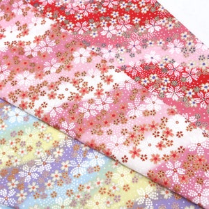 Cherry Blossom Fabric with Metallic Gold Details - Japanese Cotton for Sewing, Dressmaking, Home Decor