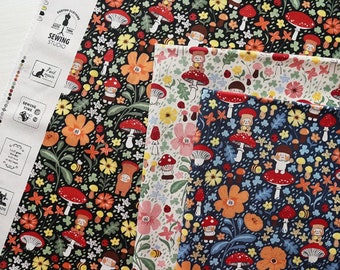 Garden Gnomes on Japanese Cotton Fabric for Sewing, Crafting, Dressmaking - Large Half Yard