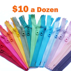 YKK Vislon Zippers by the Dozen - Choose From 23 Colors - Molded Plastic Teeth Zippers 3VST - Closed Bottom 4" to 10"