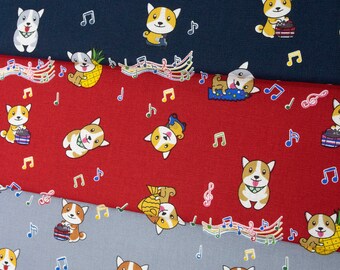 Dog Party on Japanese Cotton Fabric for Sewing, Crafting, Dressmaking