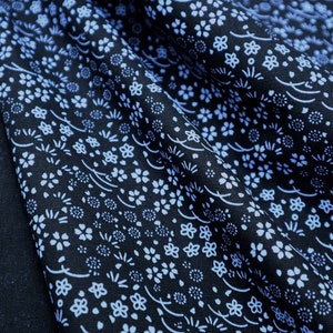 Traditional Japanese Prints on Indigo Japanese Cotton Fabric for Dressmaking, Quilting, Home Decor Mini Floral Blue