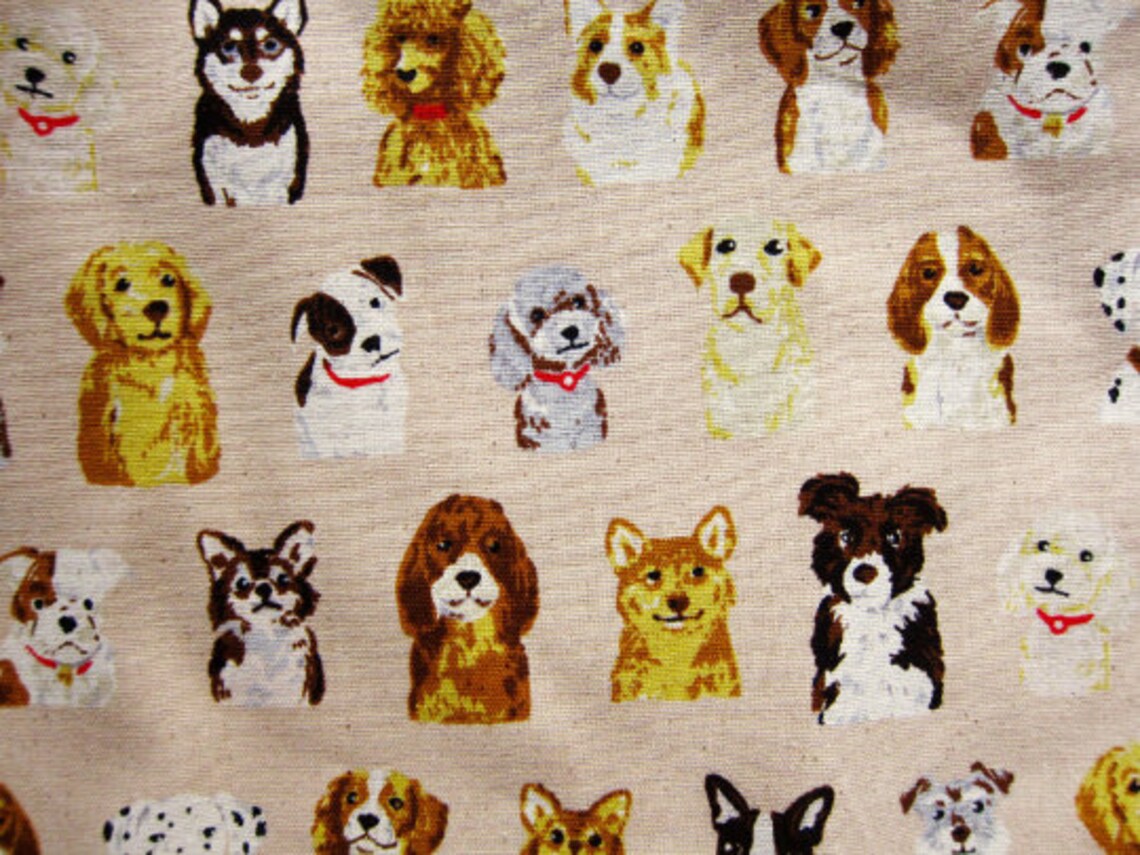 Animal Print Fabric Dog Portraits on Pink Cotton Linen Etsy