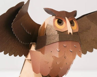 Owl - DIY Paper Sculpture Kit - Papercutting / Paper Craft - Glue-free Assembly Crafting Kit