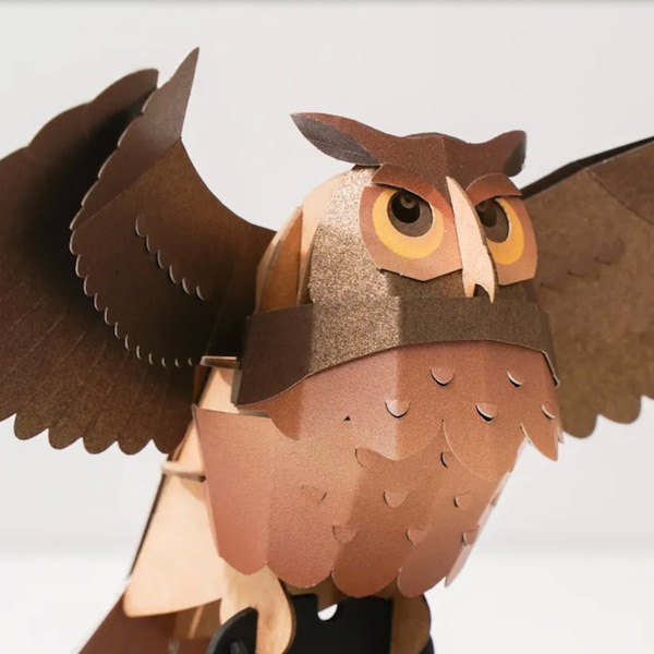 Owl - DIY Paper Sculpture Kit - Papercutting / Paper Craft - Glue-free Assembly Crafting Kit