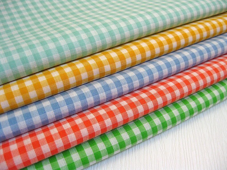Rainbow Gingham Fabric Japanese Cotton Fabric Fat Quarter Fabric Bundle of 5 Colors