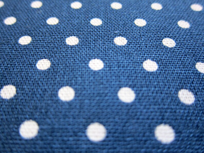 Japanese Cotton Linen Fabric Polka Dots on Dark Blue Half Yard