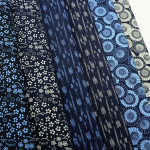 Traditional Japanese Prints on Indigo Japanese Cotton Fabric for Dressmaking, Quilting, Home Decor image 1
