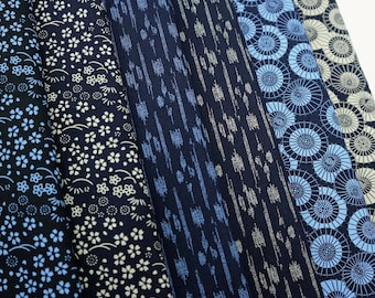 Traditional Japanese Prints on Indigo - Japanese Cotton Fabric for Dressmaking, Quilting, Home Decor