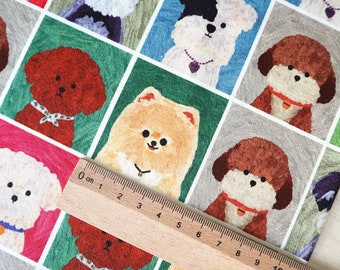 Puppy Portraits - Japanese Cotton Fabric for Sewing, Crafting, Quilting 57"