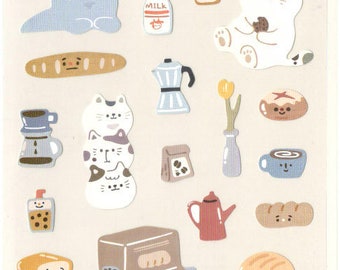 Tea Time Cats - Stickers for Planner, Journal, Scrapbook Decoration, Taiwan / Asian Designs
