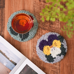 DIY Beginner Punch Needle Kit - Wild Pansy Coaster - Crafting Kit