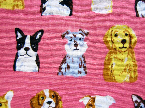 Animal Print Fabric Dog Portraits on Pink Cotton Linen - Etsy