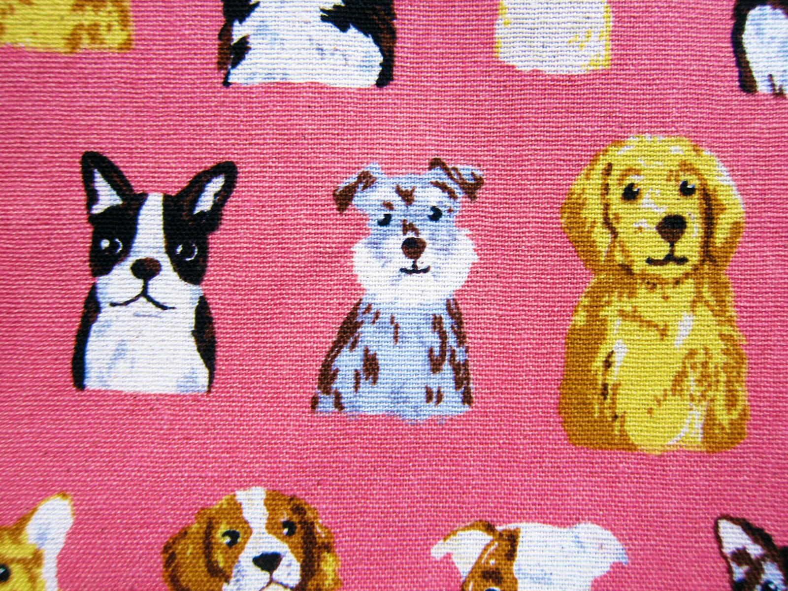 Animal Print Fabric Dog Portraits on Pink Cotton Linen Etsy