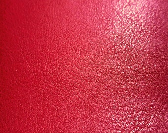 Bright Red Vegan Leather Fabric For Upholstery - Faux Leather Fabric in Lambskin Pattern Matte Finish