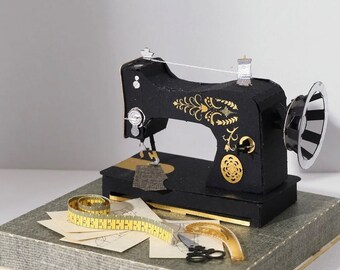 Máquina de coser vintage - Kit de escultura de papel DIY - Corte de papel / Artesanía de papel - Kit de elaboración