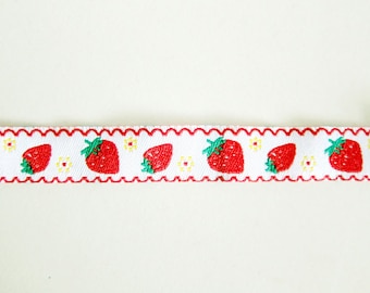 Strawberries Sewing Trim - Jacquard Ribbon - For Sewing / Embellishing / Packaging